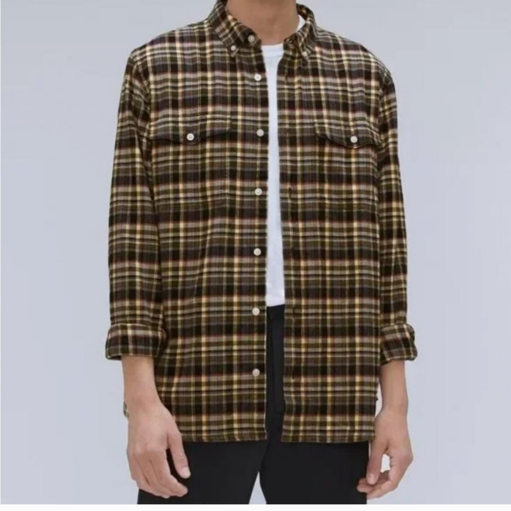 Everlane Small The Brushed Flannel Shirt Beech Plaid Button Down Long Sleeve New